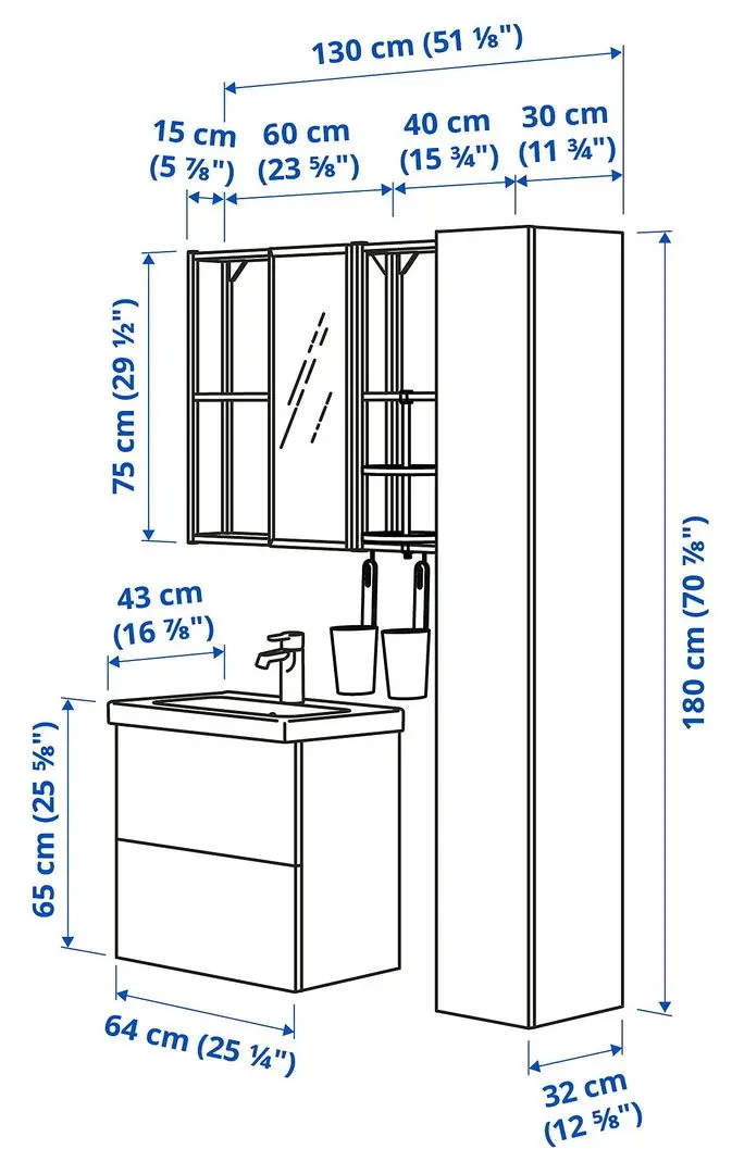Set de mobila Ikea Enhet/Tvallen 18 piese 64x43x65 (Aspect Beton/Alb) - 4