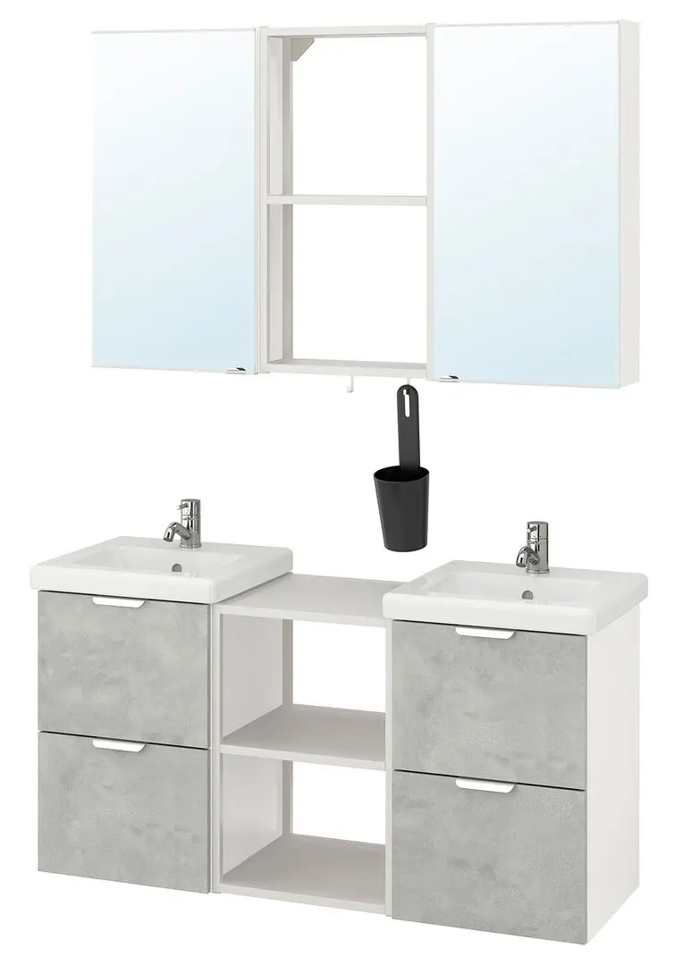 Set de mobila Ikea Enhet/Tvallen 22 piese 124x43x65 (Aspect Beton/Alb) - 2