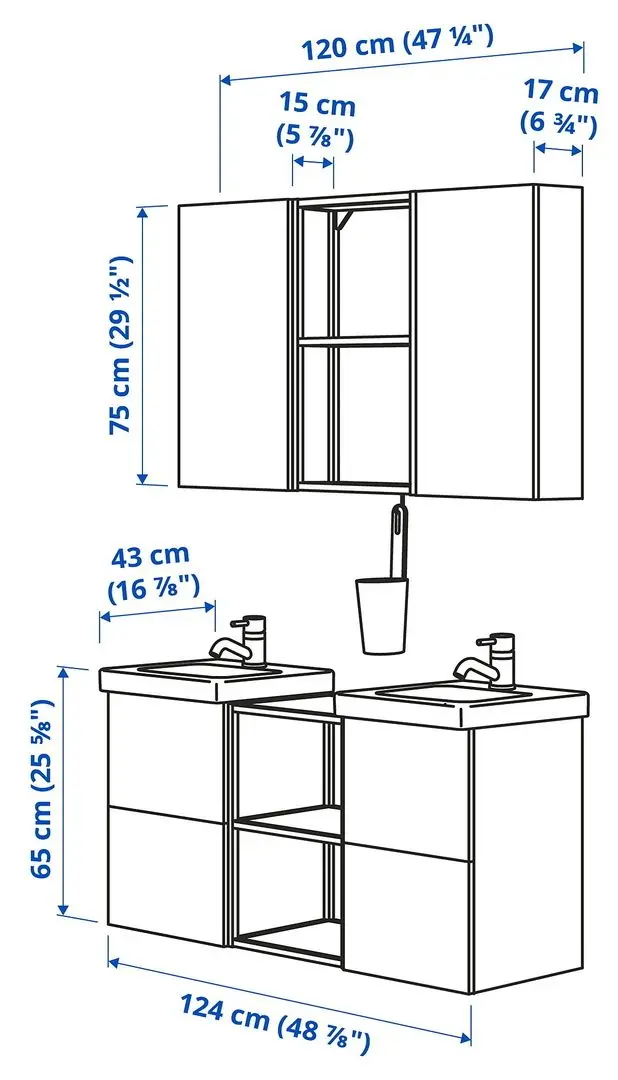 Set de mobila Ikea Enhet/Tvallen 22 piese 124x43x65 (Aspect Beton/Alb) - 7
