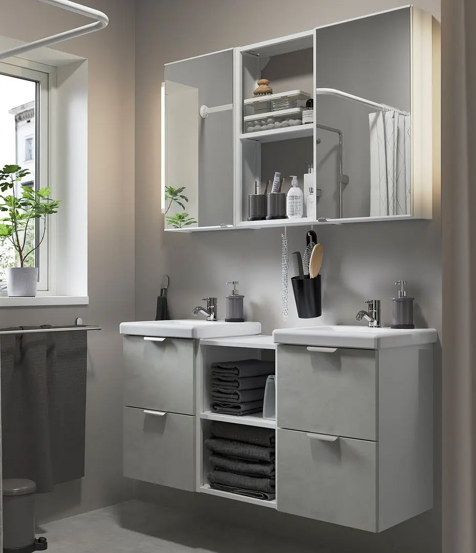 Set de mobila Ikea Enhet/Tvallen 22 piese 124x43x65 (Aspect Beton/Alb)