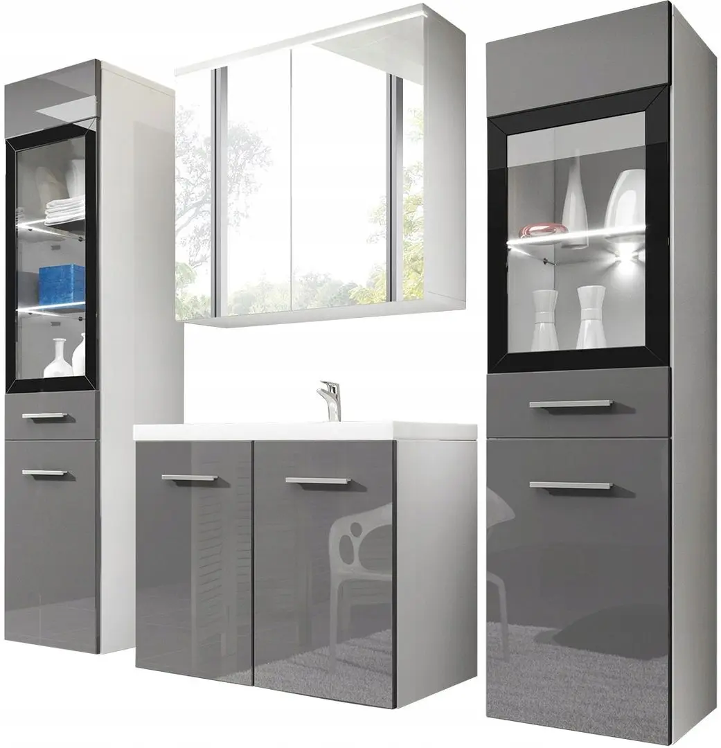 Set de mobila Mirjan24 Apogon/Madrit II (White/Gray Gloss)