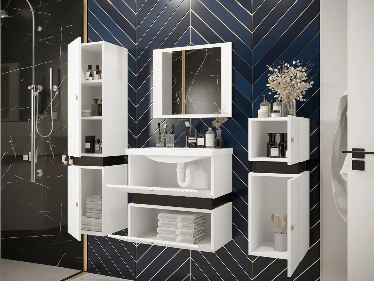 Set de mobila Mirjan24 Syliko/Tiko I (White/Black)