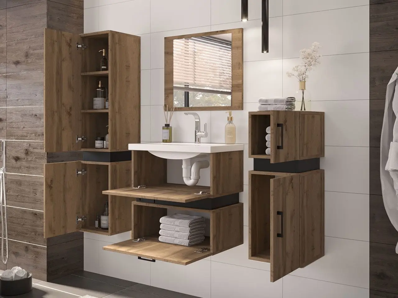 Set de mobila Mirjan24 Torvaldi I/Trio (White/Black Matt)