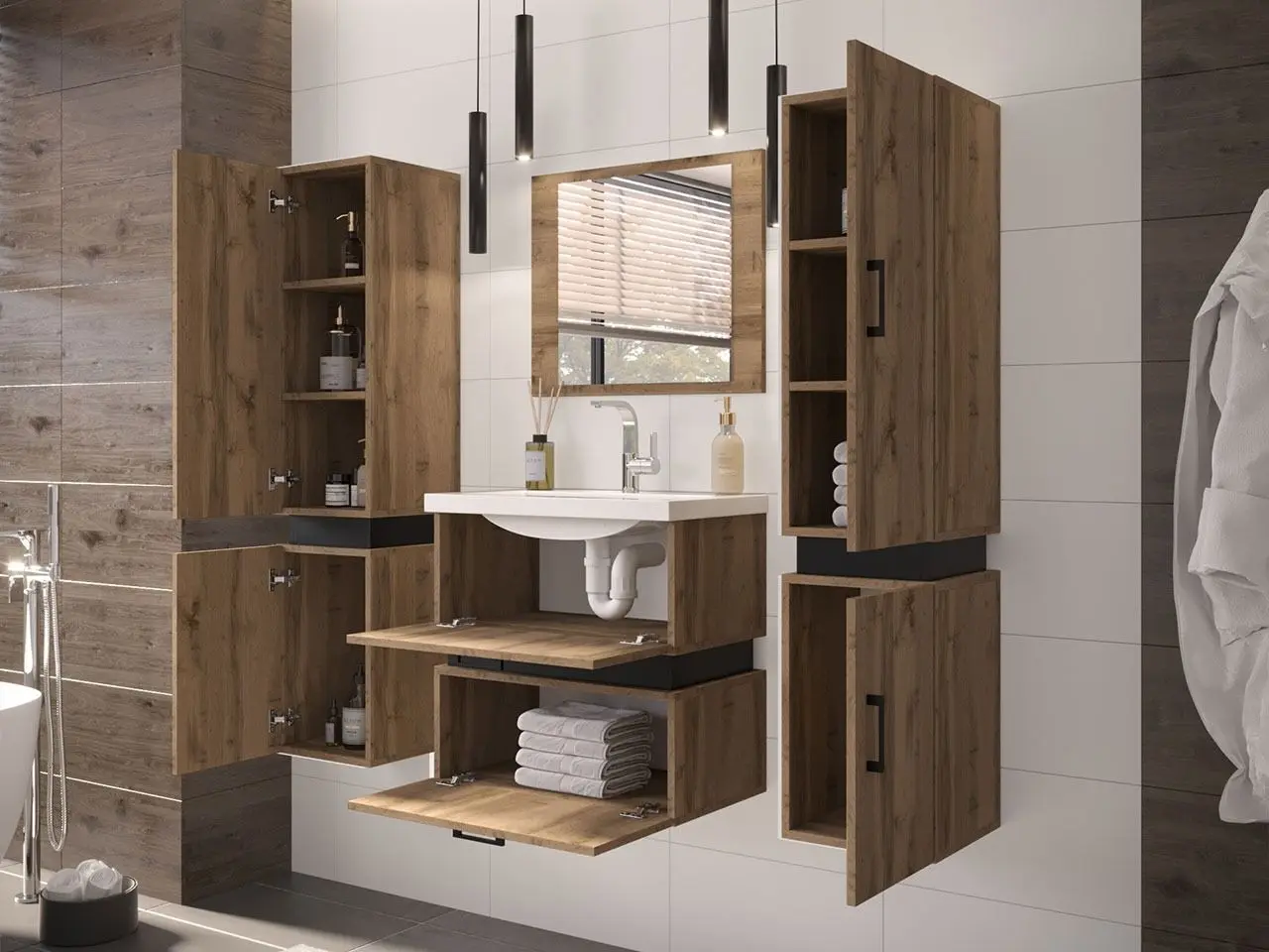 Set de mobila Mirjan24 Torvaldi II/Trio (White/Black Matt) - 4