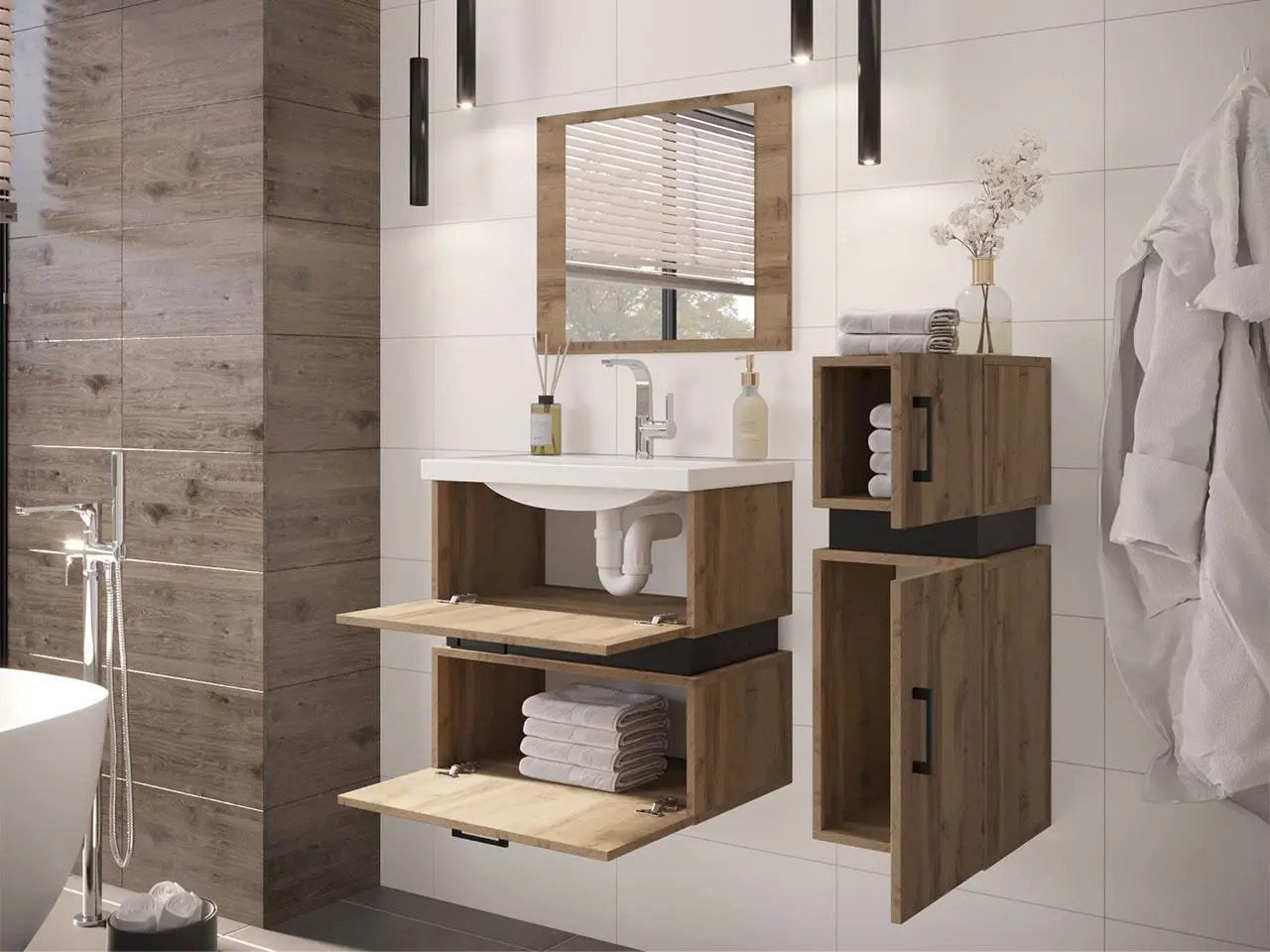 Set de mobila Mirjan24 Torvaldi IV/Trio IV (White/Black Matt) - 3