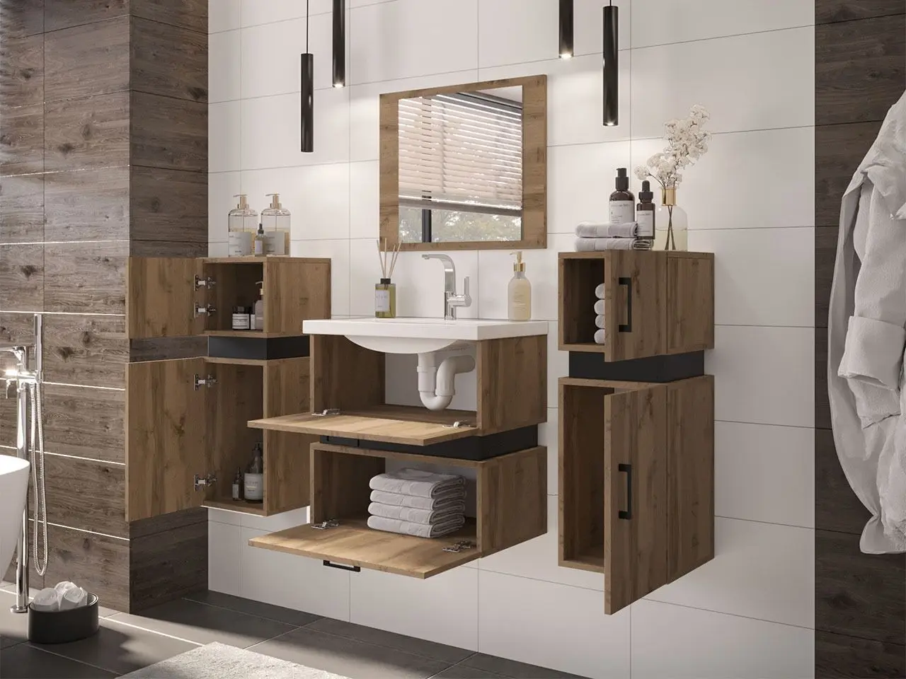 Set de mobila Mirjan24 Torvaldi VI/Trio (White/Black Matt)