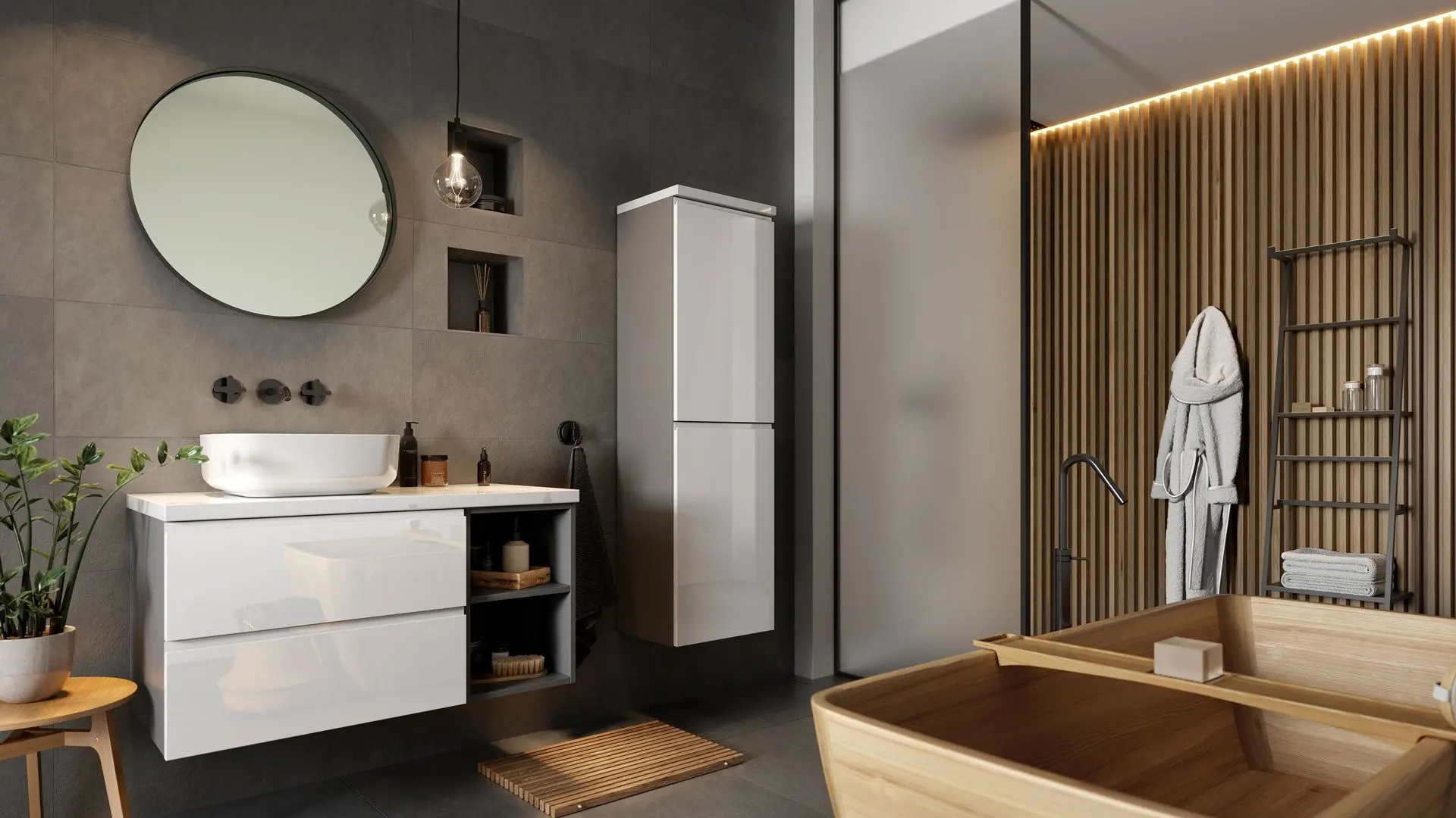 Set de mobila Stolkar Malaga (White Gloss/Grey Graphite) - 6