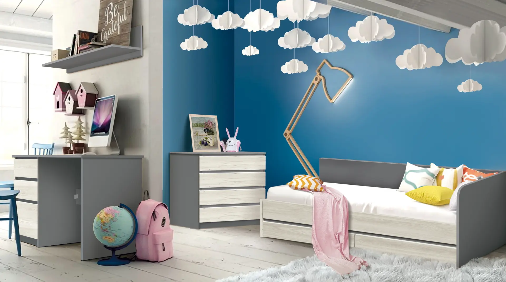 Mobila pentru copii Modern Komfi 1 (Slate Gray/Craft Oak White)