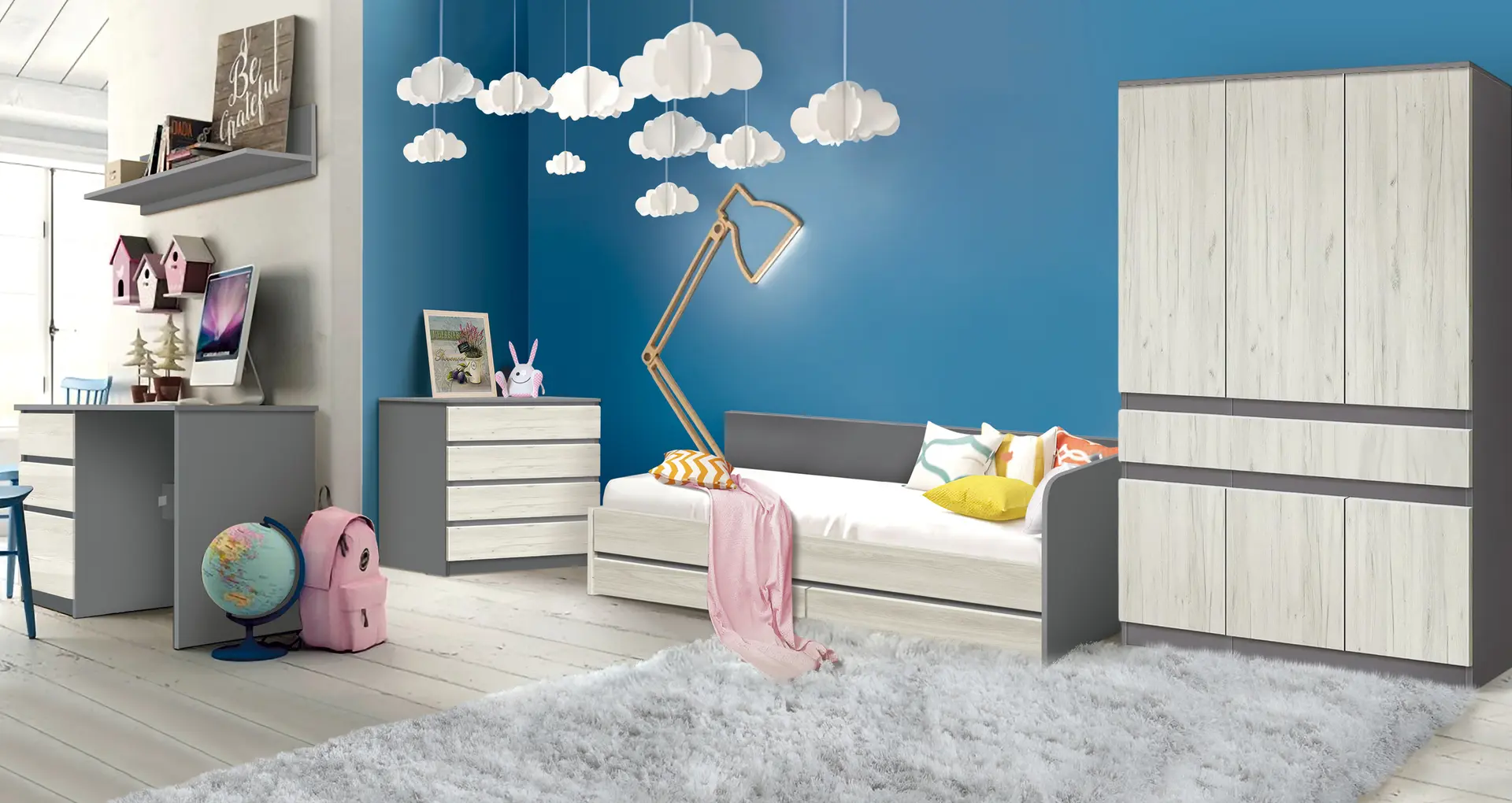 Mobila pentru copii Modern Komfi 3 (Slate Gray/Craft Oak White)