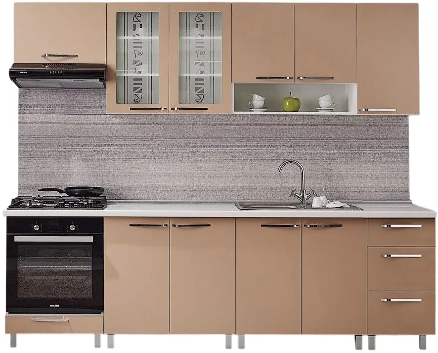 Комплект кухни с бытовой техникой Ambianta Fresh 2.6m Cappuccino + Wolser WL-AM 672 + WL- F 6400 EN + WL-F 60 Slim Inox
