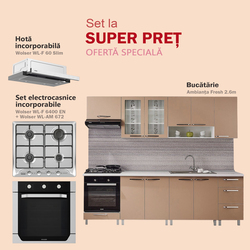 Set de bucatarie cu electrocasnice Ambianta Fresh 2.6m Cappuccino + Wolser WL-AM 672 + WL- F 6400 EN + WL-F 60 Slim Inox
