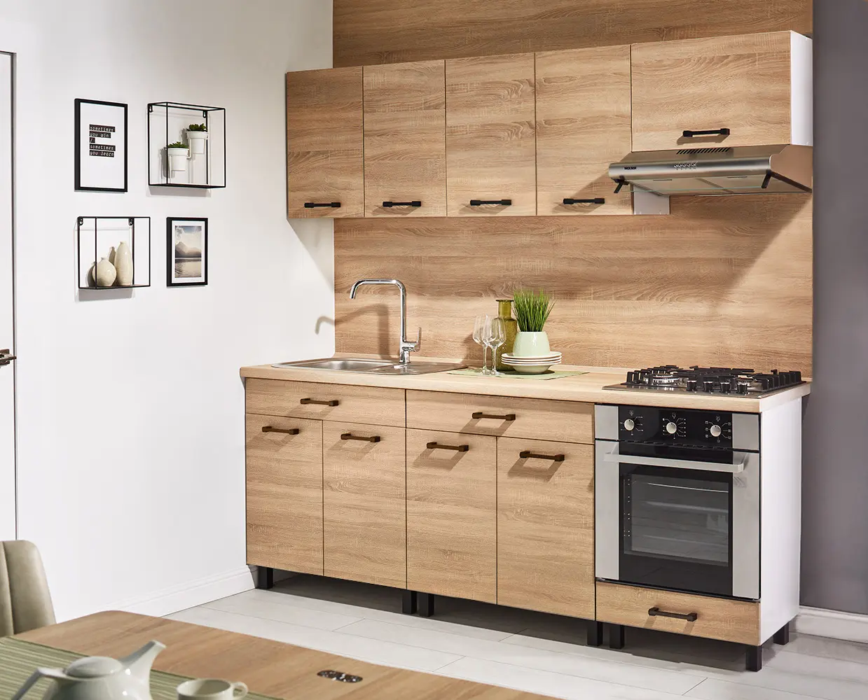 Set de bucatarie cu electrocasnice Ambianta Iris 2 2.0m Bardolino + Wolser WL-AM 672 + WL- F 6400 EN + WL-F 60 Slim Inox