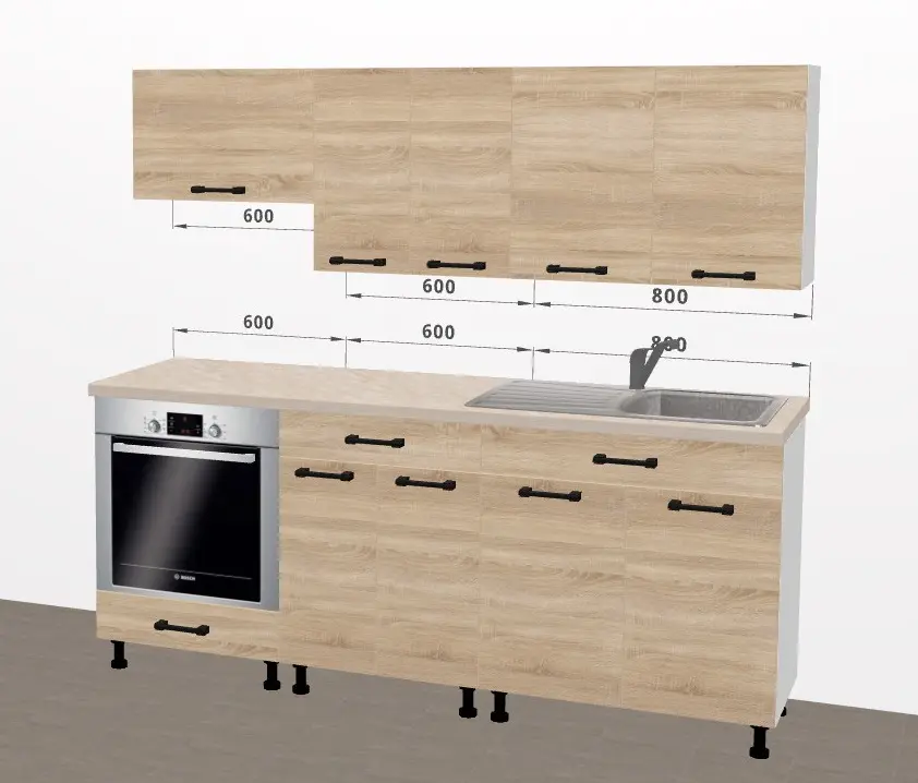 Set de bucatarie cu electrocasnice Ambianta Iris 2 2.0m Bardolino + Wolser WL-AM 672 + WL- F 6400 EN + WL-F 60 Slim Inox