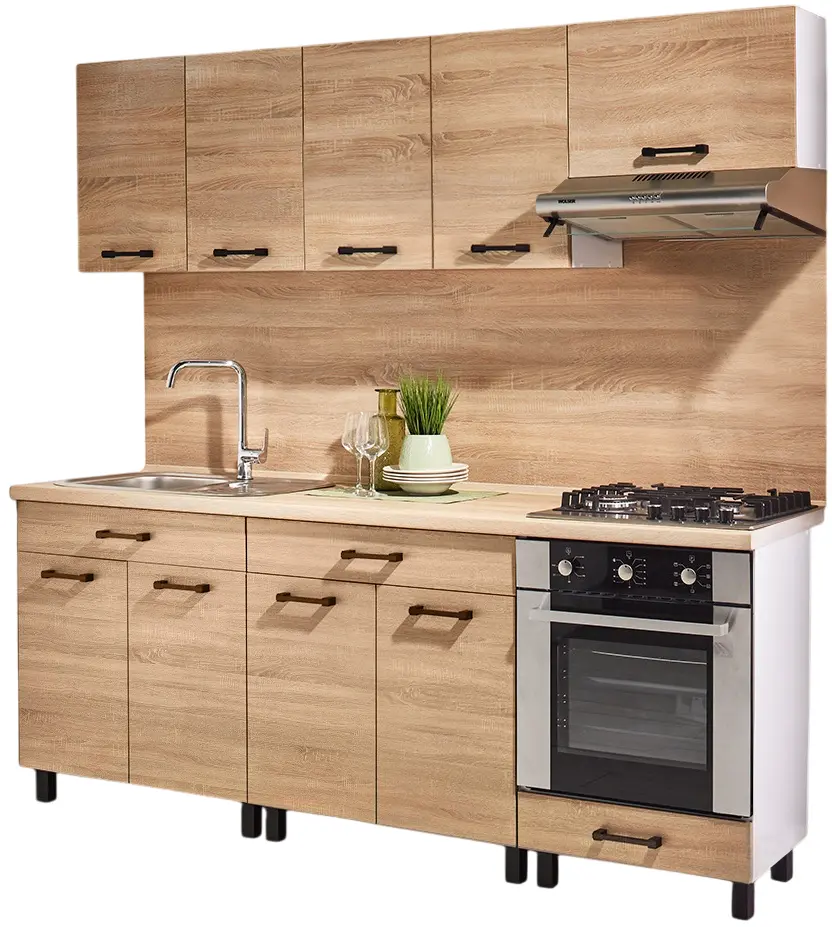 Set de bucatarie cu electrocasnice Ambianta Iris 2 2.0m Bardolino + Wolser WL-AM 672 + WL- F 6400 EN + WL-F 60 Slim Inox