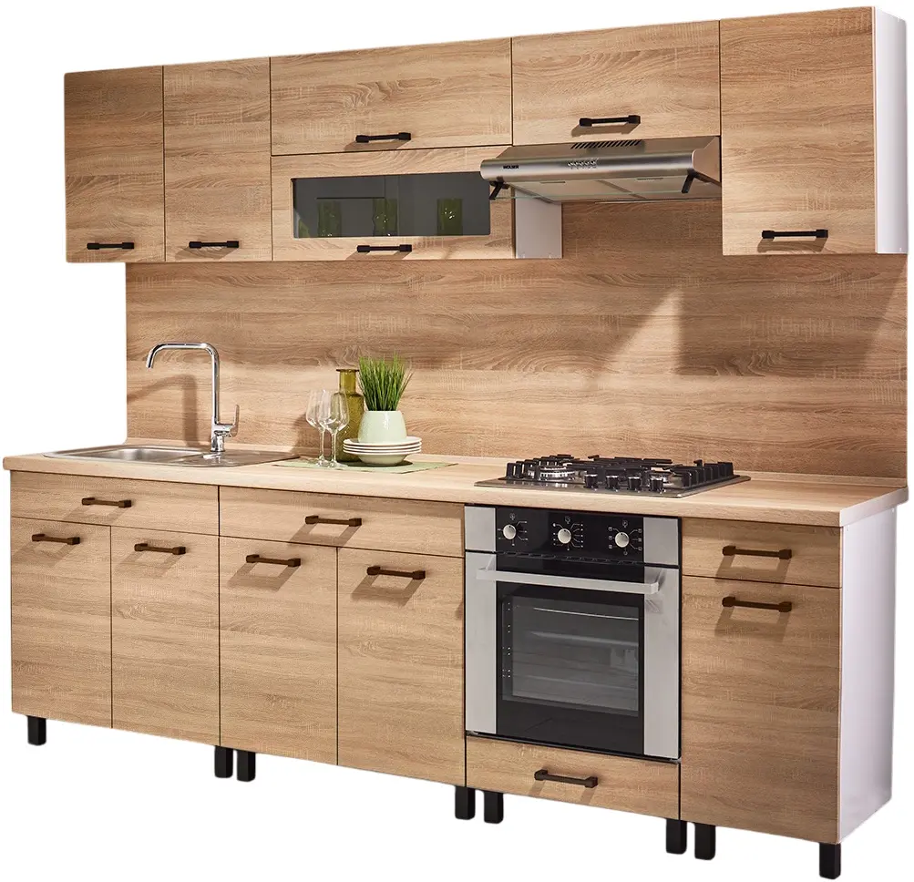 Set de bucatarie cu electrocasnice Ambianta Iris 2.6m Bardolino + Wolser WL-AM 672 + WL- F 6400 EN + WL-F 60 Slim Inox