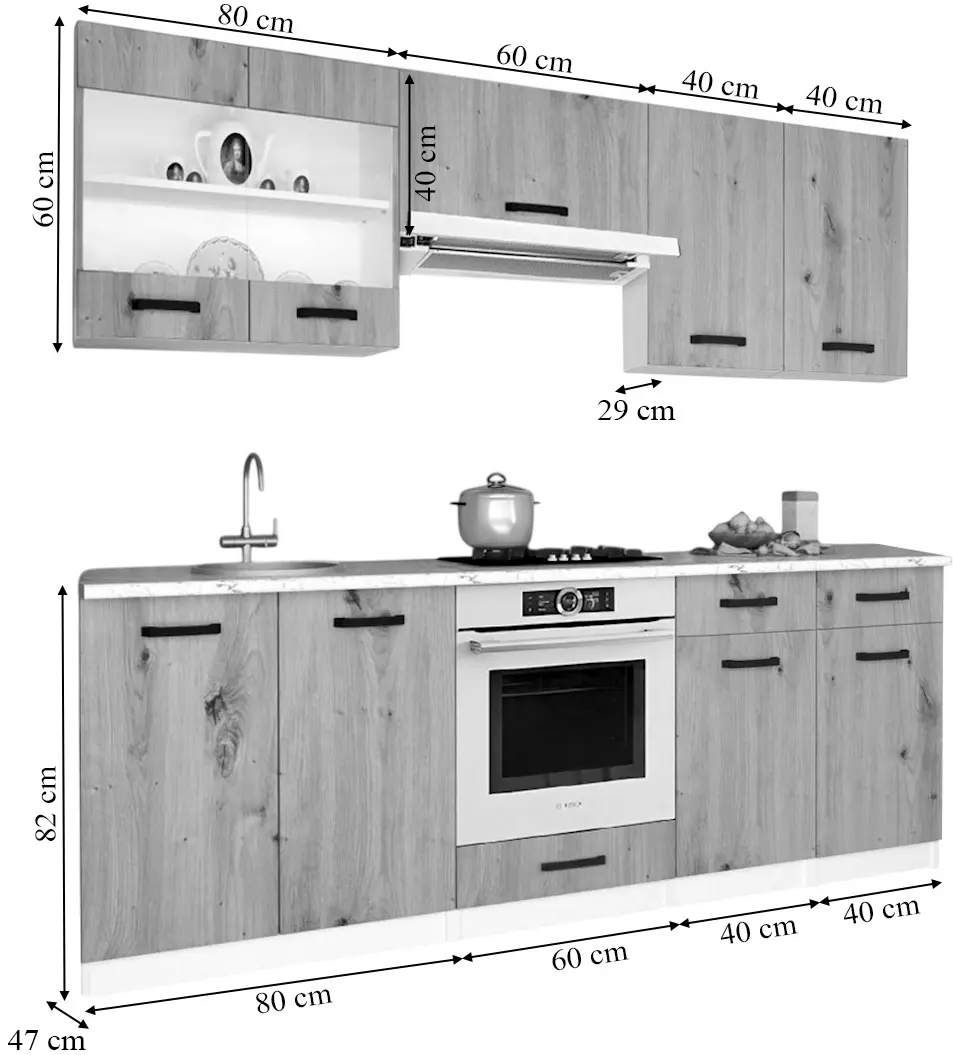 Set de bucatarie cu electrocasnice Samanta Exclusive 1 2.2m White/White Craft Oak + Wolser WL-AM 672 Black + WL-F 6400 EN Black + Tornado Solano 860 (60) IX LED Inox