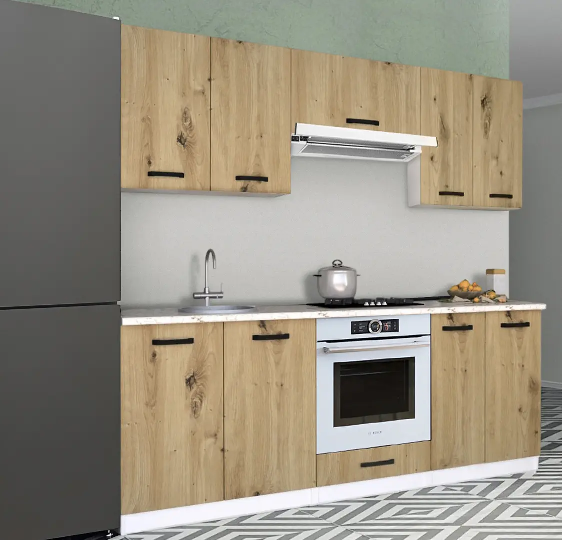 Set de bucatarie cu electrocasnice Samanta Exclusive 1 2m White/Artisan Oak + Wolser WL-AM 672 Inox + WL- F 6400 EN Inox + Tornado Solano 860 (60) IX LED Inox