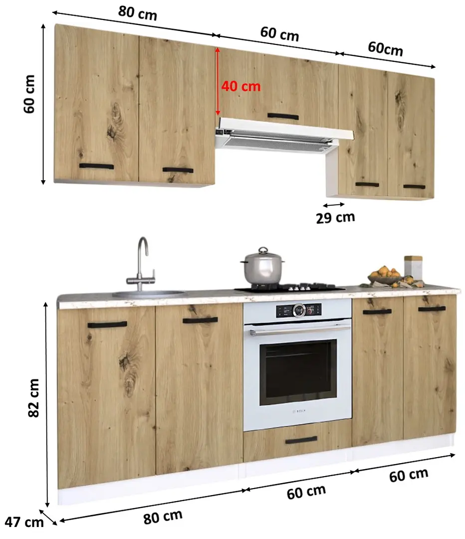 Set de bucatarie cu electrocasnice Samanta Exclusive 1 2m White/Artisan Oak + Wolser WL-AM 672 Inox + WL- F 6400 EN Inox + Tornado Solano 860 (60) IX LED Inox