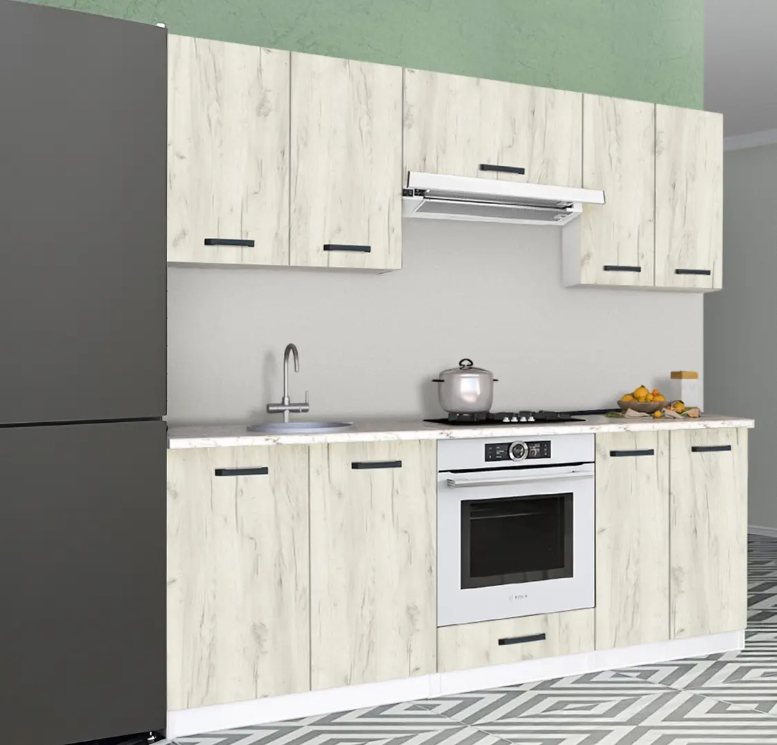 Set de bucatarie cu electrocasnice Samanta Exclusive 1 2m White/White Craft Oak + Wolser WL-AM 672 Black + WL-F 6400 EN Black + Tornado Solano 860 (60) IX LED Inox