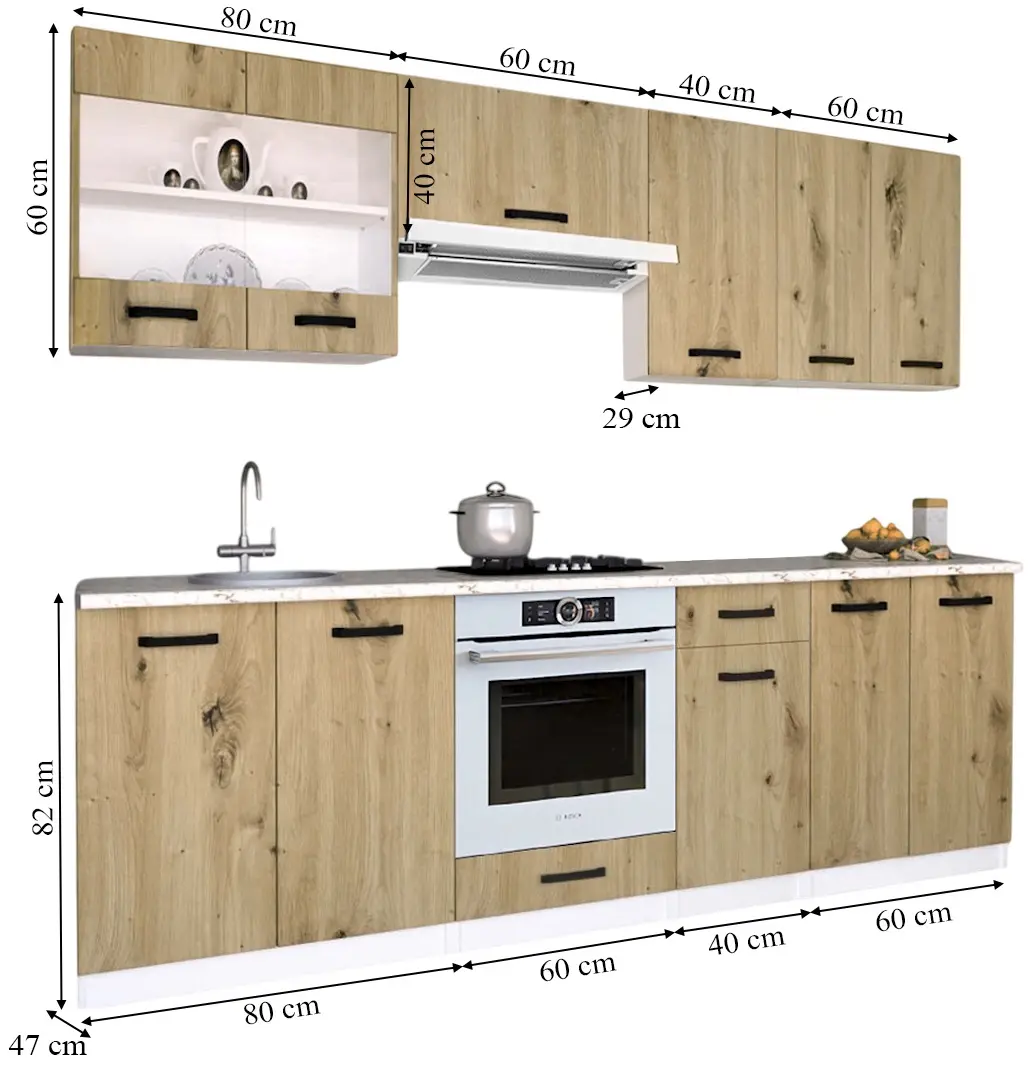 Set de bucatarie cu electrocasnice Samanta Exclusive 2 2.4m White/Artisan Oak + Wolser WL-AM 672 Inox + WL- F 6400 EN Inox + Tornado Solano 860 (60) IX LED Inox