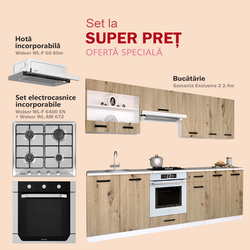 Комплект кухни с бытовой техникой Samanta Exclusive 2 2.4m White/Artisan Oak + Wolser WL-AM 672 Inox + WL- F 6400 EN Inox + WL-F 60 Slim Inox