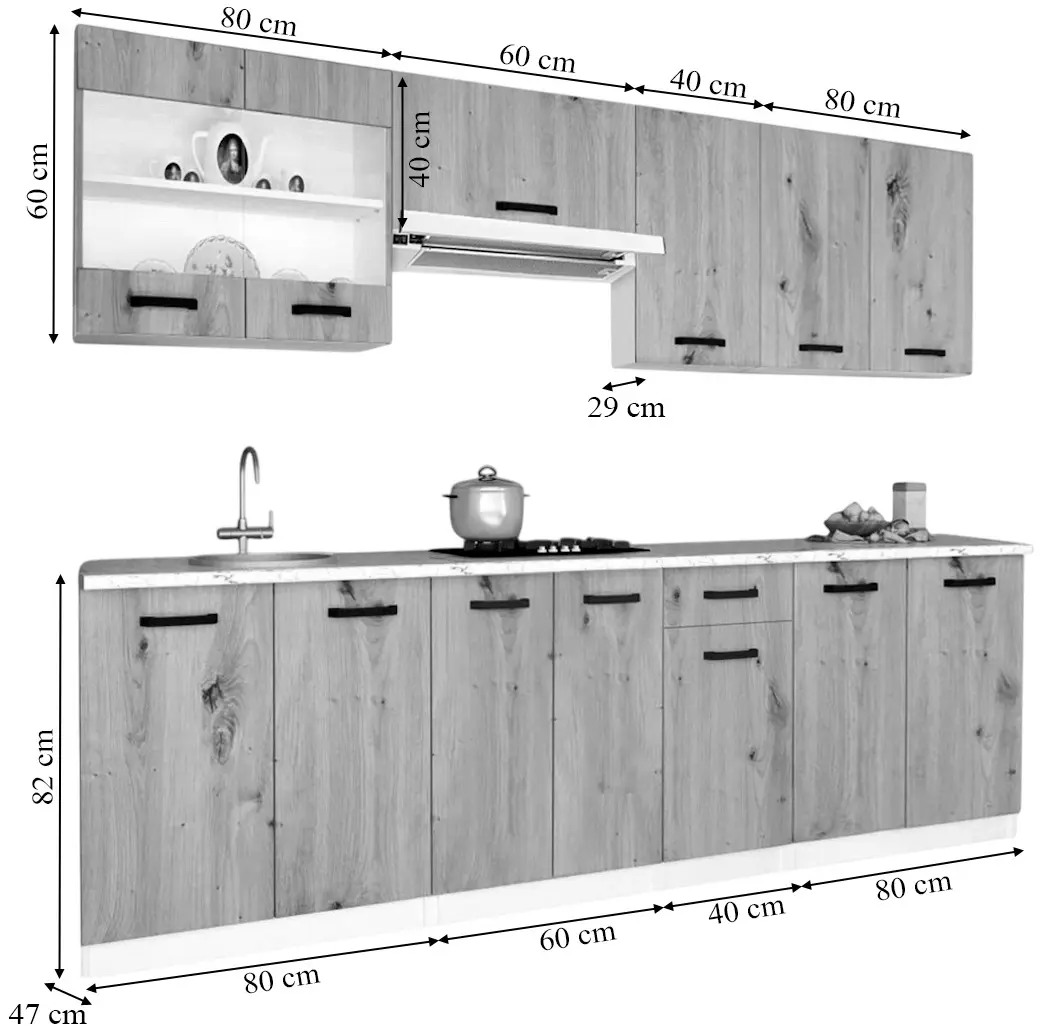 Set de bucatarie cu electrocasnice Samanta Exclusive 2 2.6m White/White Craft Oak + Wolser WL-F 6400 EN Black + Tornado Solano 860 (60) IX LED Inox