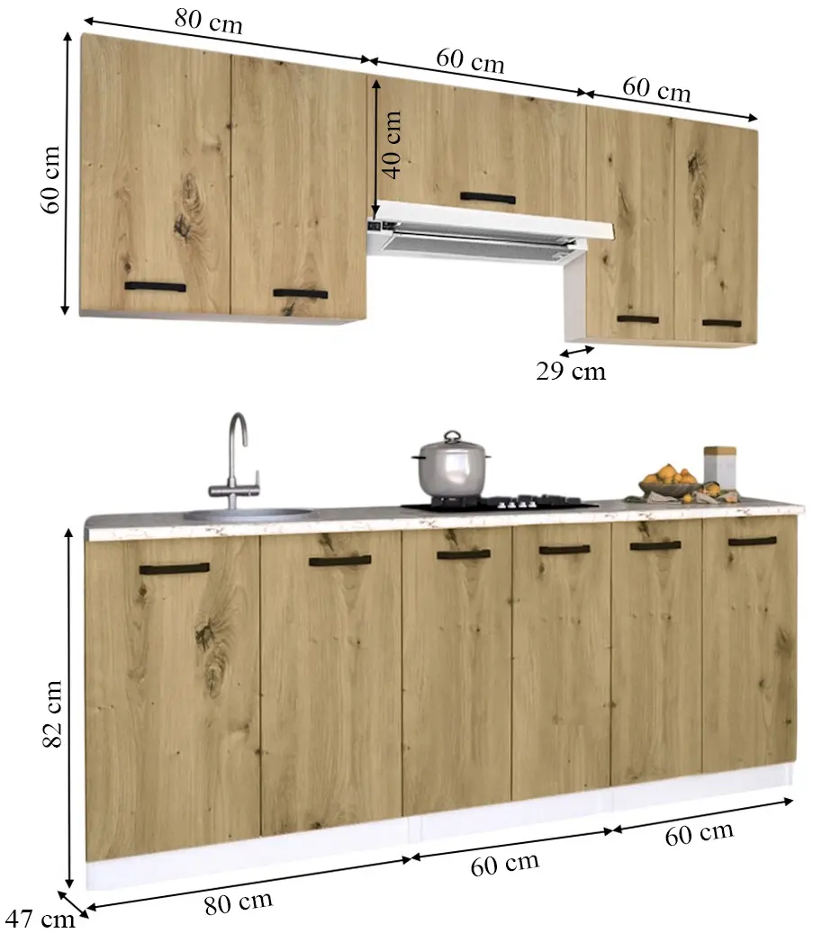 Set de bucatarie cu electrocasnice Samanta Exclusive 2 2m White/Artisan Oak + Wolser WL- F 6400 EN Inox + Tornado Solano 860 (60) IX LED Inox