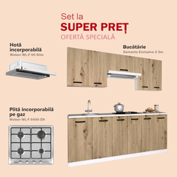 Комплект кухни с бытовой техникой Samanta Exclusive 2 2m White/Artisan Oak + Wolser WL- F 6400 EN Inox + WL-F 60 Slim Inox