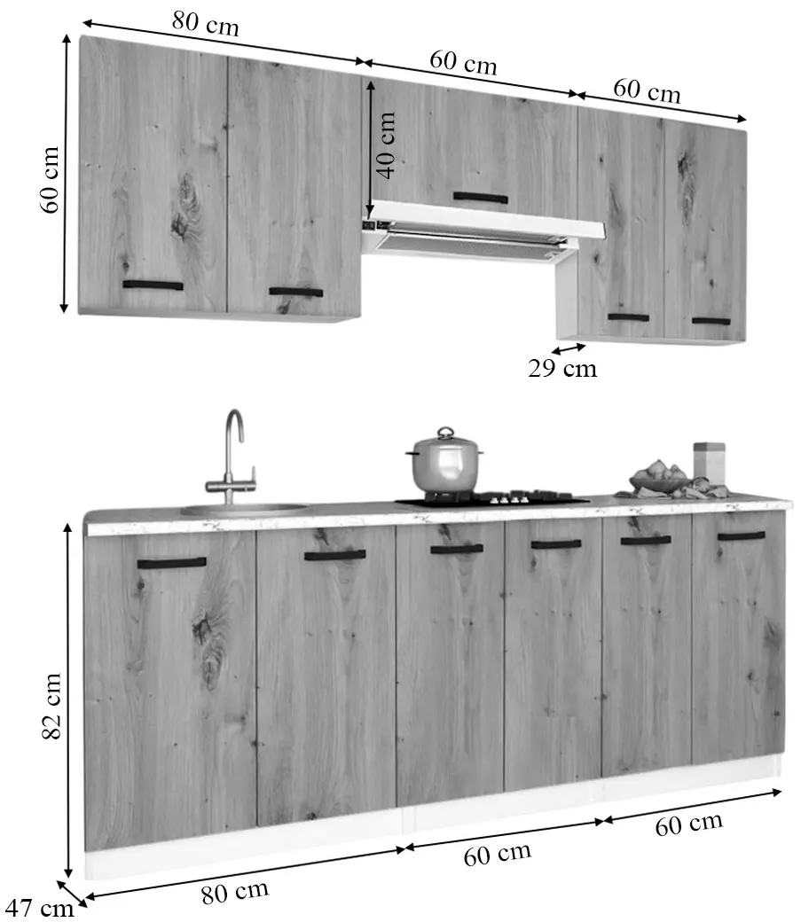 Set de bucatarie cu electrocasnice Samanta Exclusive 2 2m White/White Craft Oak + Wolser WL-F 6400 EN Black + Tornado Solano 860 (60) IX LED Inox