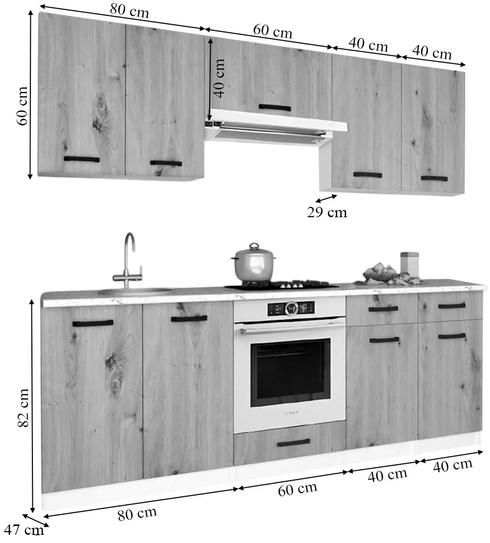 Комплект кухни с бытовой техникой Samanta Exclusive 3 2.2m White/White Craft Oak + Wolser WL-AM 672 Black + WL-F 6400 EN Black + Tornado Solano 860 (60) IX LED Inox