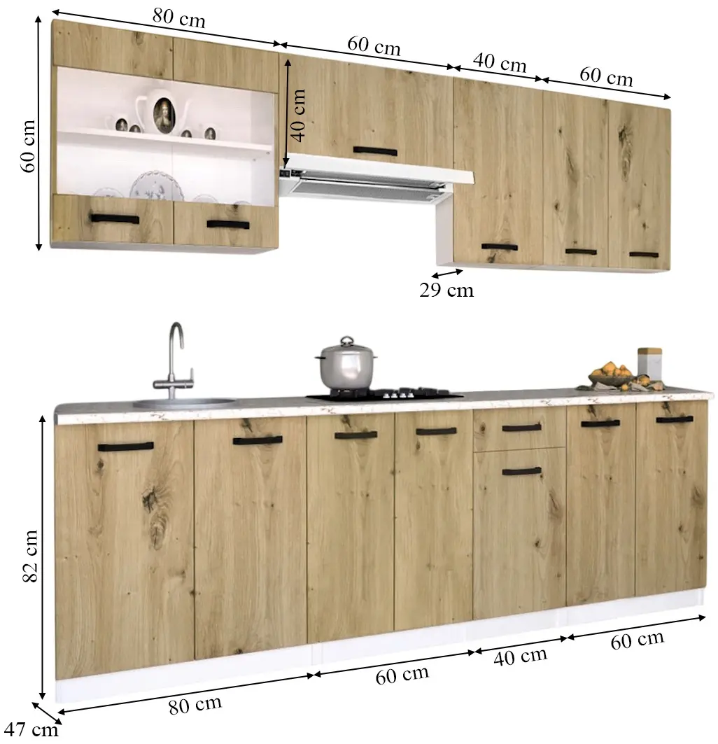 Комплект кухни с бытовой техникой Samanta Exclusive 3 2.4m White/Artisan Oak + Wolser WL- F 6400 EN Inox + Tornado Solano 860 (60) IX LED Inox