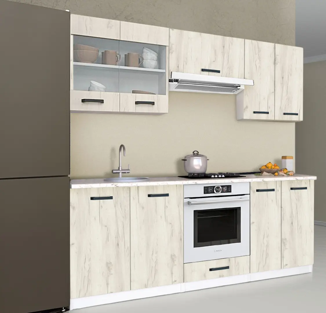 Комплект кухни с бытовой техникой Samanta Exclusive 3 2m White/White Craft Oak + Wolser WL-AM 672 Black + WL-F 6400 EN Black + Tornado Solano 860 (60) IX LED Inox