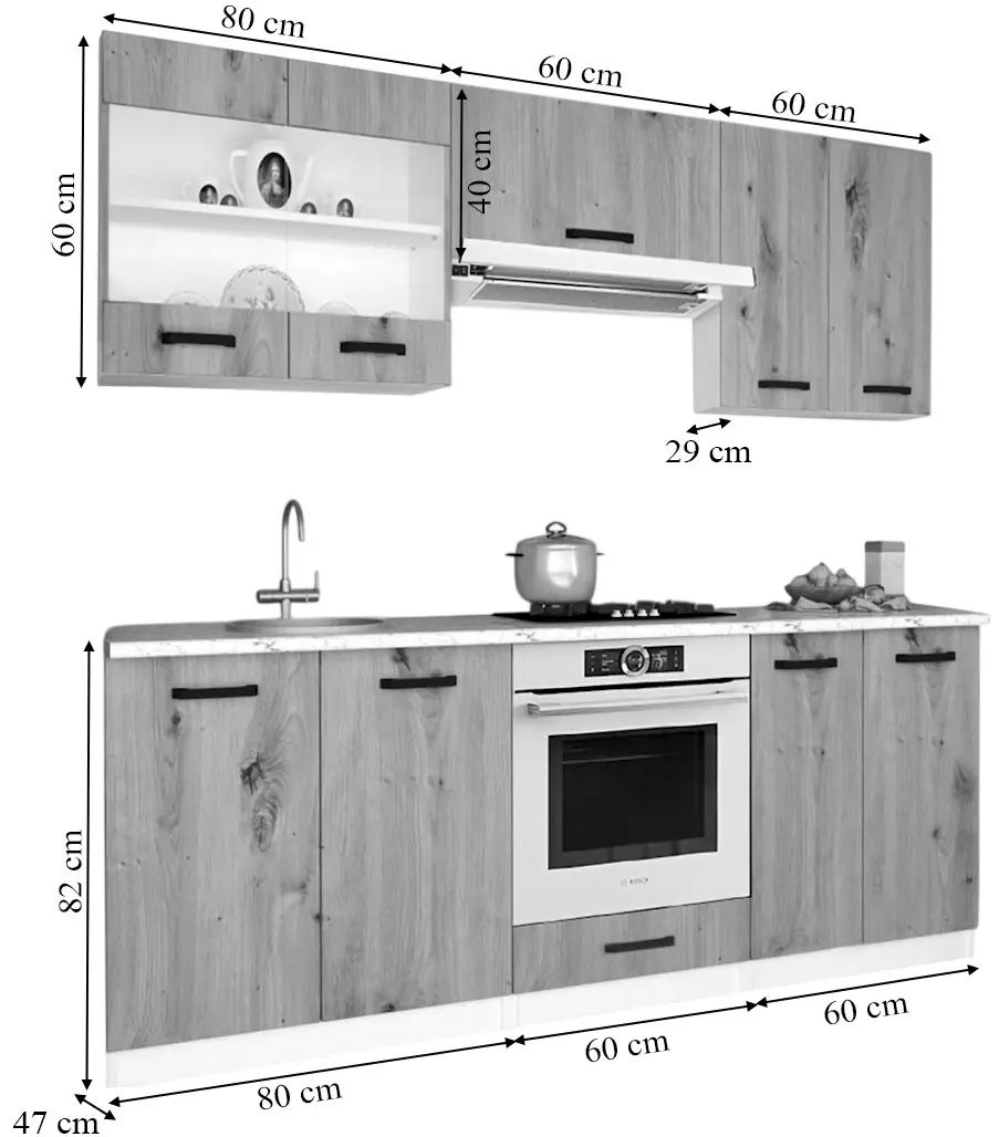 Комплект кухни с бытовой техникой Samanta Exclusive 3 2m White/White Craft Oak + Wolser WL-AM 672 Black + WL-F 6400 EN Black + Tornado Solano 860 (60) IX LED Inox
