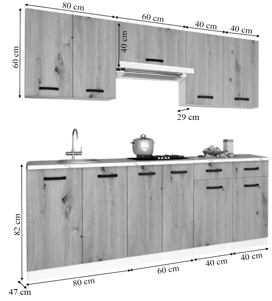 Set de bucatarie cu electrocasnice Samanta Exclusive 4 2.2m White/White Craft Oak + Wolser WL-F 6400 EN Black + Tornado Solano 860 (60) IX LED Inox