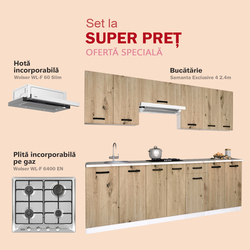 Комплект кухни с бытовой техникой Samanta Exclusive 4 2.4m White/Artisan Oak + Wolser WL- F 6400 EN Inox + WL-F 60 Slim Inox