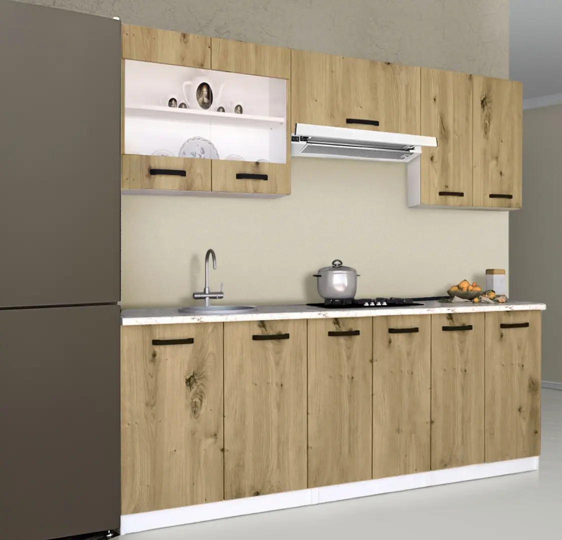 Set de bucatarie cu electrocasnice Samanta Exclusive 4 2m White/Artisan Oak + Wolser WL- F 6400 EN Inox + Tornado Solano 860 (60) IX LED Inox