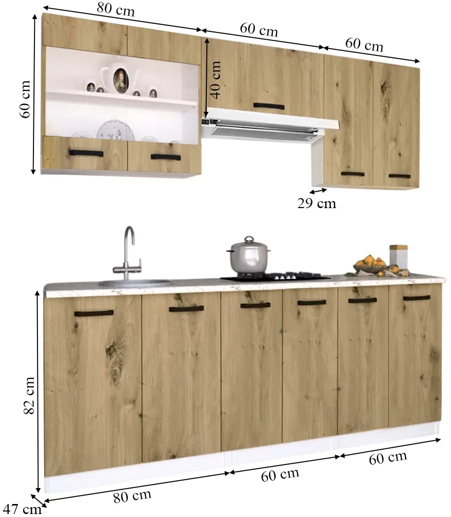 Set de bucatarie cu electrocasnice Samanta Exclusive 4 2m White/Artisan Oak + Wolser WL- F 6400 EN Inox + Tornado Solano 860 (60) IX LED Inox