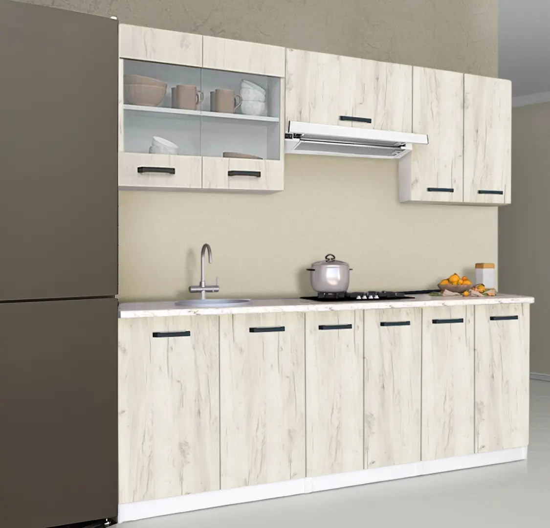 Set de bucatarie cu electrocasnice Samanta Exclusive 4 2m White/White Craft Oak + Wolser WL-F 6400 EN Black + Tornado Solano 860 (60) IX LED Inox