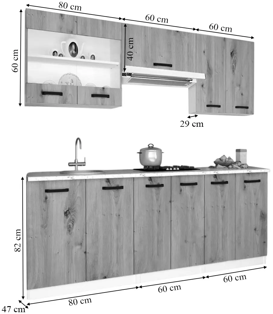 Set de bucatarie cu electrocasnice Samanta Exclusive 4 2m White/White Craft Oak + Wolser WL-F 6400 EN Black + Tornado Solano 860 (60) IX LED Inox