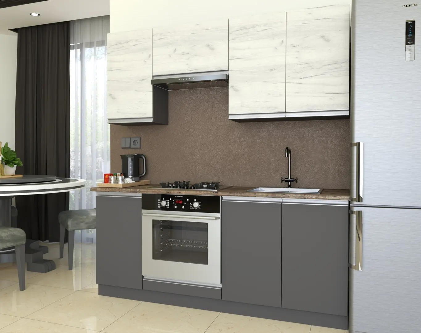 Комплект кухни с бытовой техникой Yasen Madera 1.8m White Craft Oak/Graphite Grey + Darko S3 GR + LX-410 BF Grey/Inox + Wolser WL-F 60 Slim Inox - 2