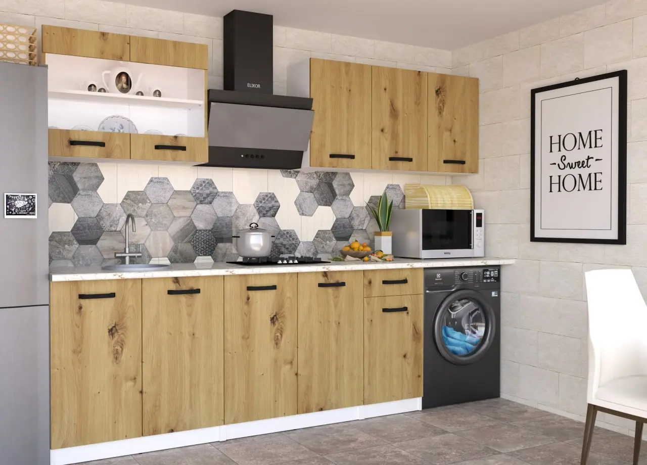 Set de bucatarie cu electrocasnice Yasen Samanta 2.0m Artisan Oak/White + Zanetti Z500 EWH White + Zanetti Piramide White