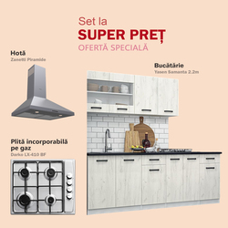 Set de bucatarie cu electrocasnice Yasen Samanta 2.2m White/White Craft Oak + Darko LX-410 BF Inox + Zanetti Piramide Inox