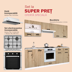 Комплект кухни с бытовой техникой Samanta Exclusive 1 2.2m White/Artisan Oak + Wolser WL-AM 672 Inox + WL- F 6400 EN Inox + WL-F 60 Slim Inox