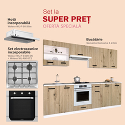 Комплект кухни с бытовой техникой Samanta Exclusive 1 2.6m White/Artisan Oak + Wolser WL-AM 672 Inox + WL- F 6400 EN Inox + WL-F 60 Slim Inox