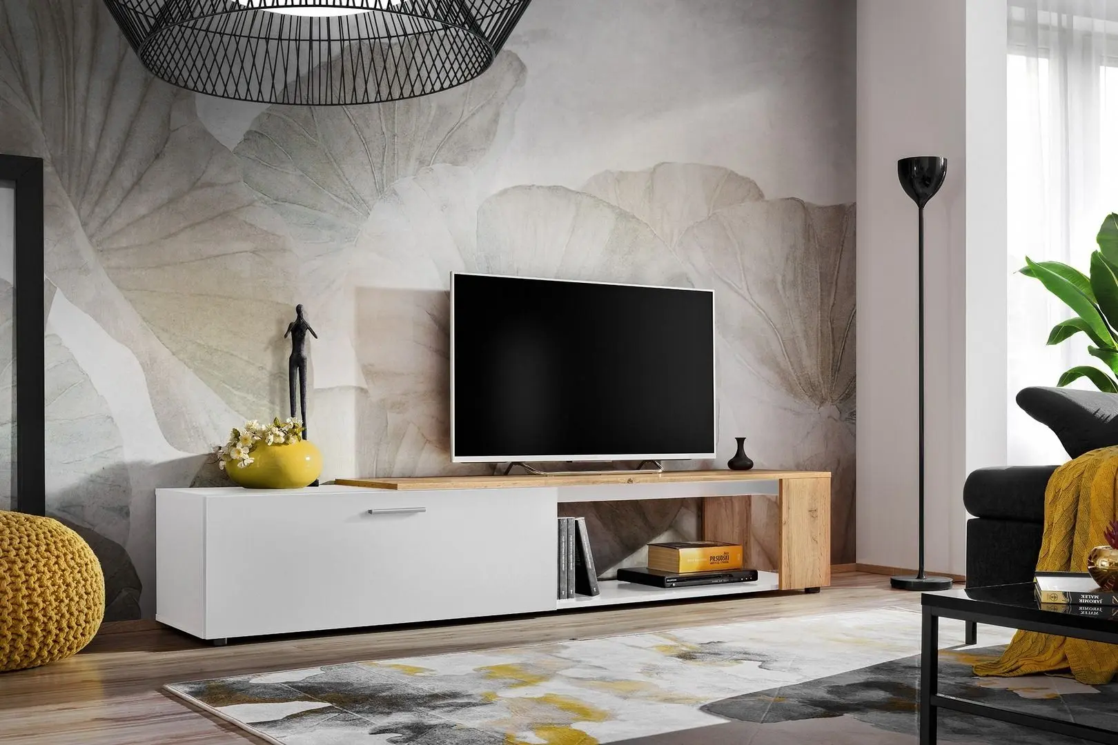 Set mobila ASM Maze II WWT MZ2 31 White Matt/Wotan Oak + Fabulous Delhi 3-locuri 06-003 Cappuccino + Halmar Aura White - 13