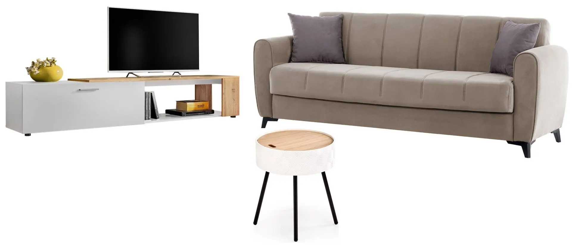 Set mobila ASM Maze II WWT MZ2 31 White Matt/Wotan Oak + Fabulous Delhi 3-locuri 06-003 Cappuccino + Halmar Aura White