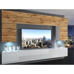 Set mobila Belini Imperium IMP 2/5/W/DWW/0/0 3.0m Wotan Oak/White High Gloss + Fabulous Porto 58-002 Dark Gray + Олмеко Madjesta-8 Sonoma Oak Thumb