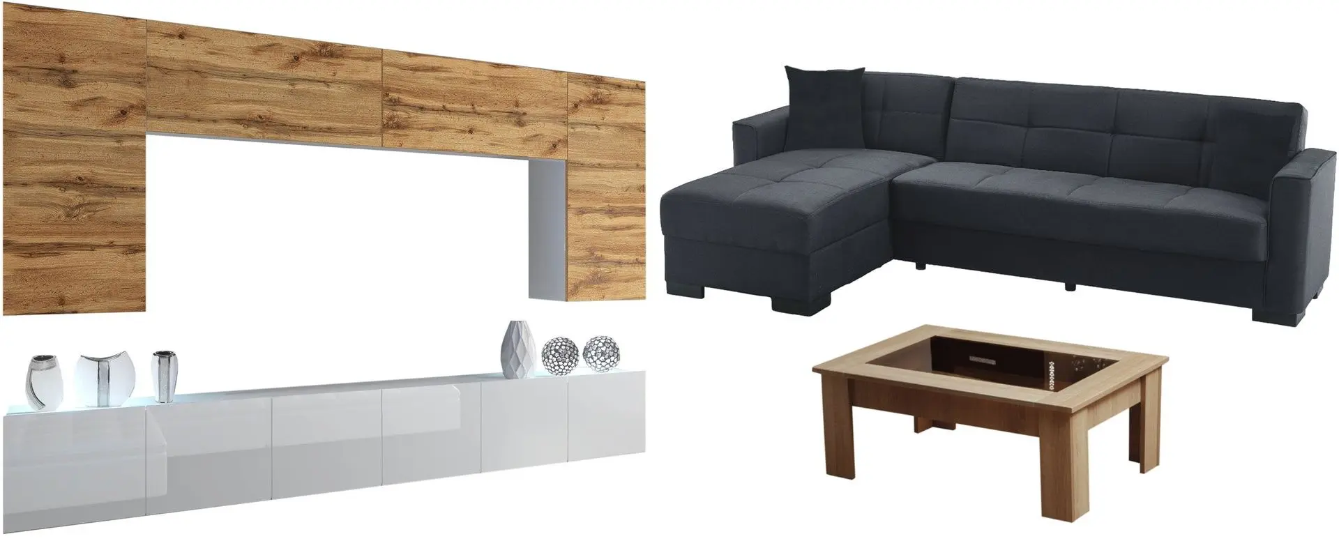 Set mobila Belini Imperium IMP 2/5/W/DWW/0/0 3.0m Wotan Oak/White High Gloss + Fabulous Porto 58-002 Dark Gray + Олмеко Madjesta-8 Sonoma Oak