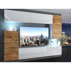 Set mobila Belini Imperium IMP 8/5/W/WDWDWW/0/0 2.5m White High Gloss/Wotan Oak + Space Meble Hewlet Sawana 21/Sawana 01 Gray/Ecru + Halmar Mariffa White/Black Thumb