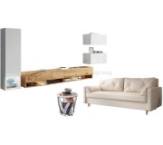 Комплект мебели Bratex Amadeo White/White Gloss/Wotan Oak + Space Meble Astra Cosmic 10 Cream + Mobhaus Nancer Natural/Black